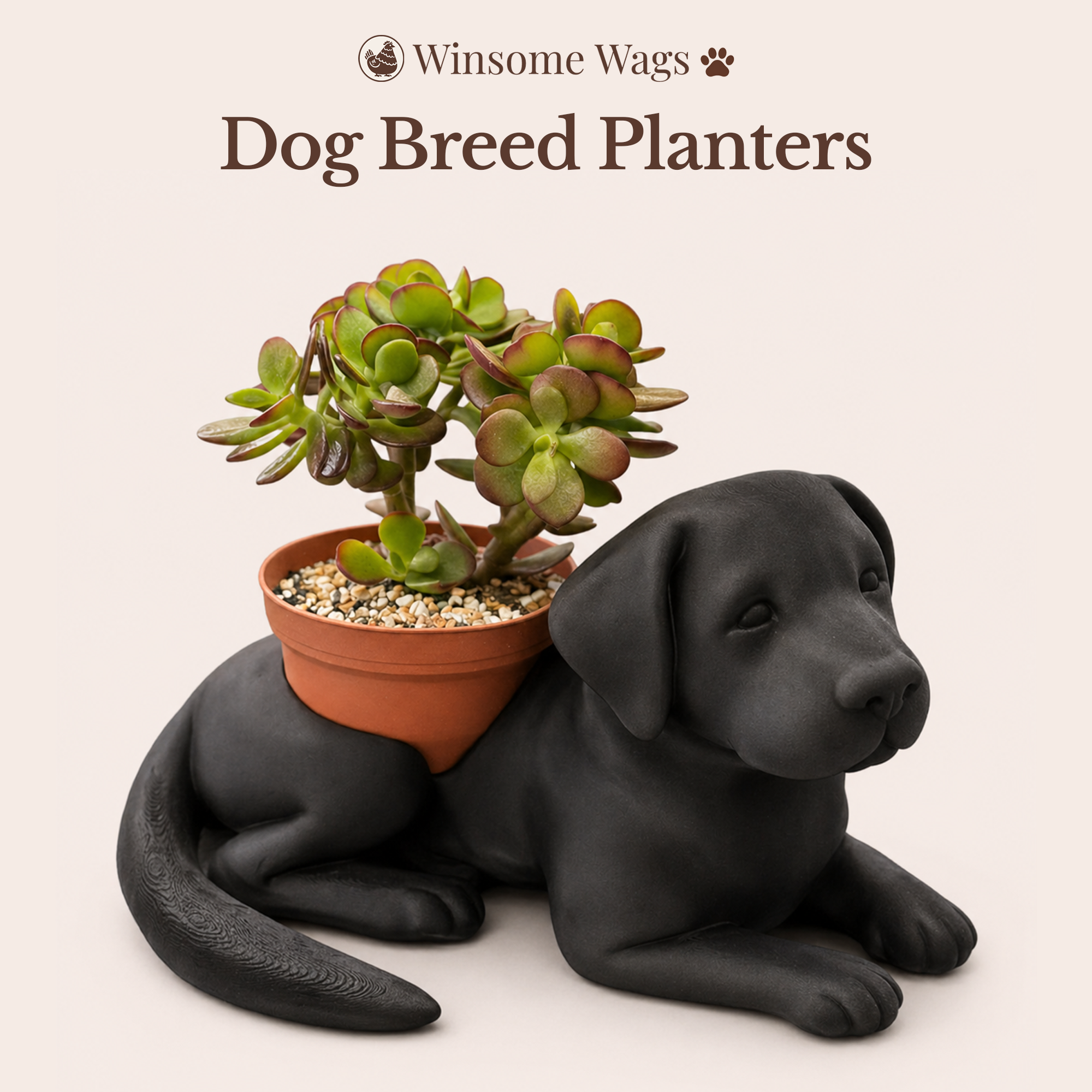 Winsome Wags Dog Breed Planters collection image featuring a Labrador planter with succulent