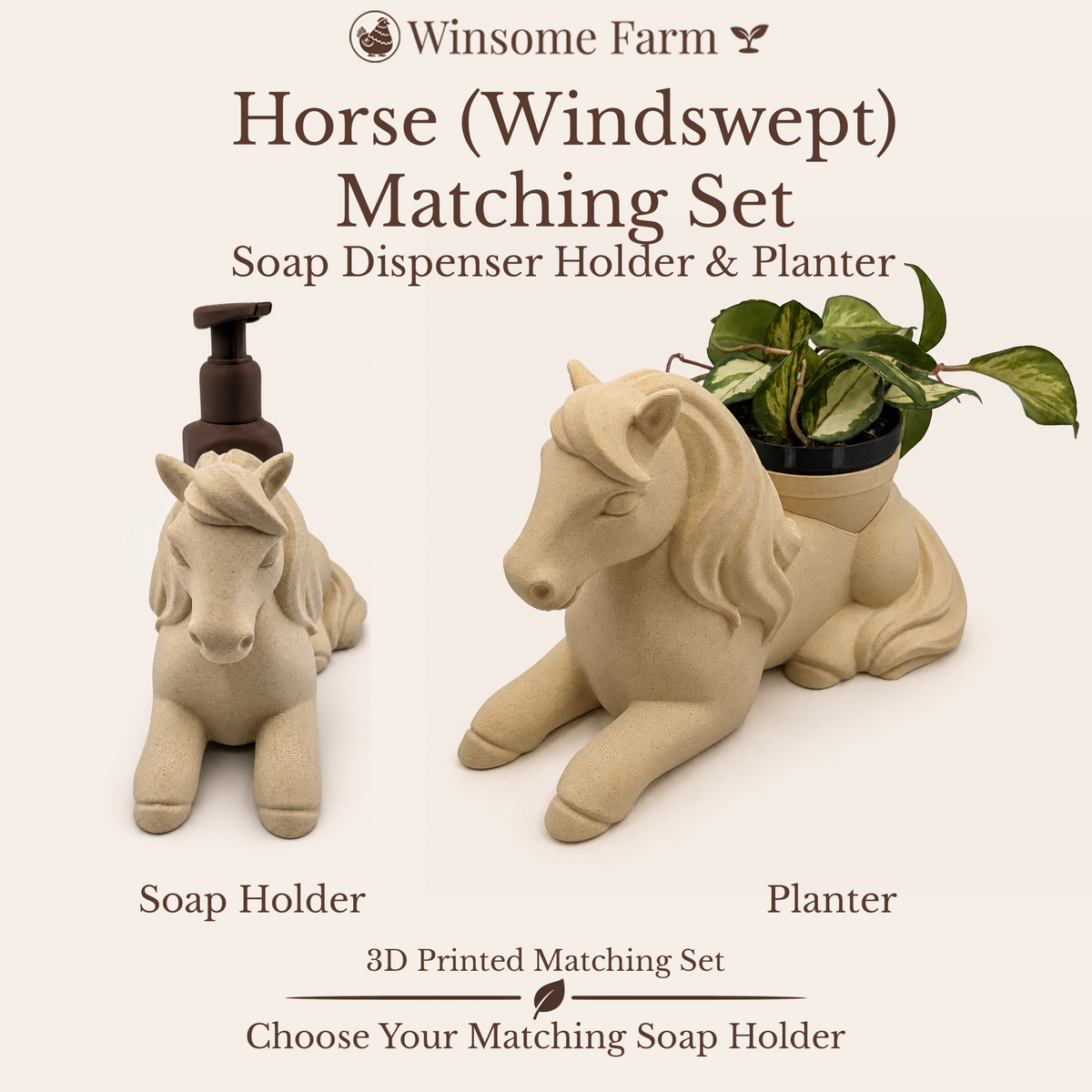 Windswept Horse Planter and Soap Holder Set - Winsome Farm Bundle - Coordinated