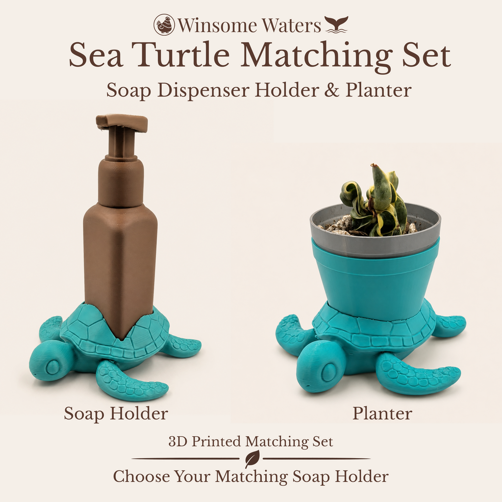 Sea Turtle Planter and Soap Holder Set - Winsome Waters Bundle - Coordinated