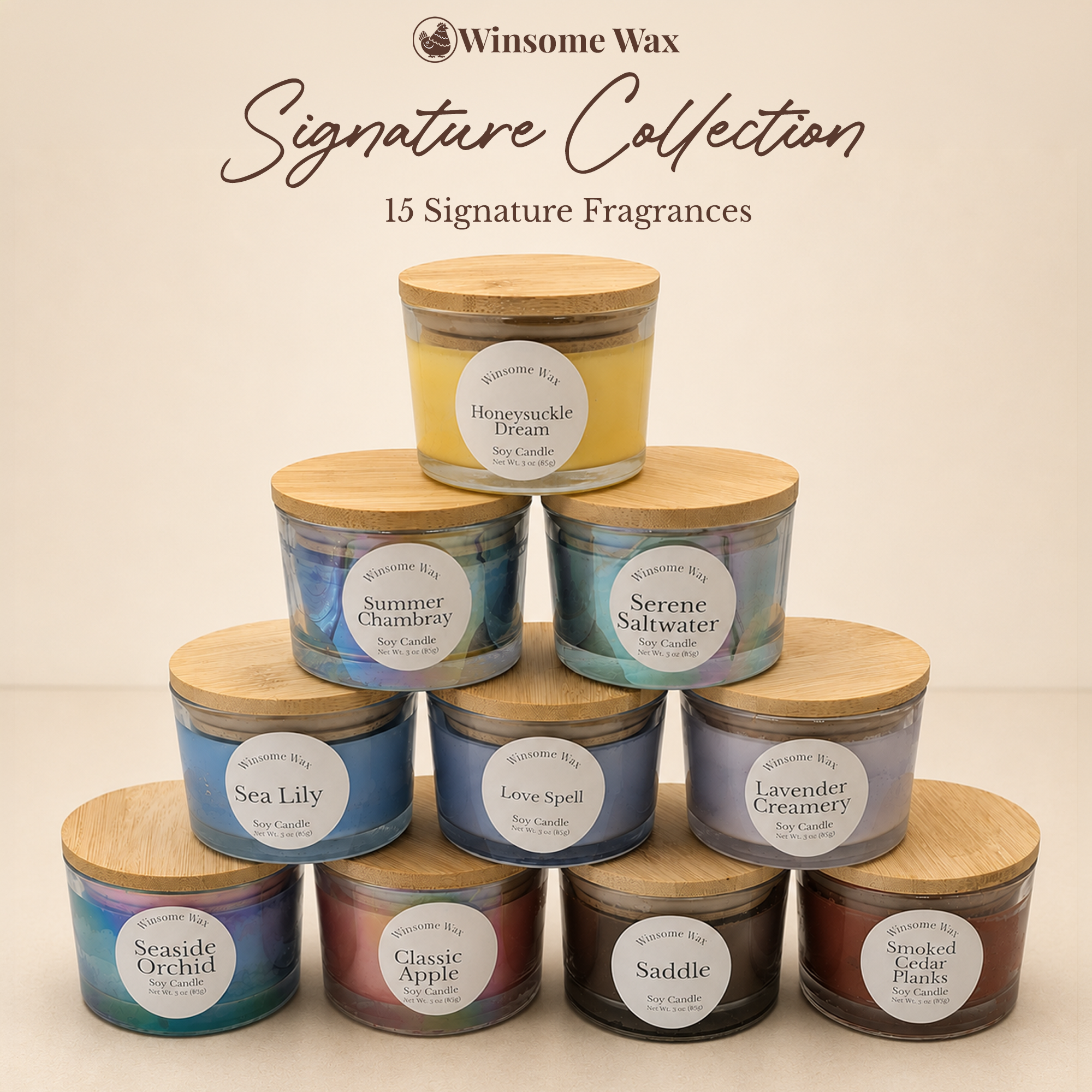 Signature Collection - 3 oz Soy Candle - Hand Poured Candle with Bamboo Lid