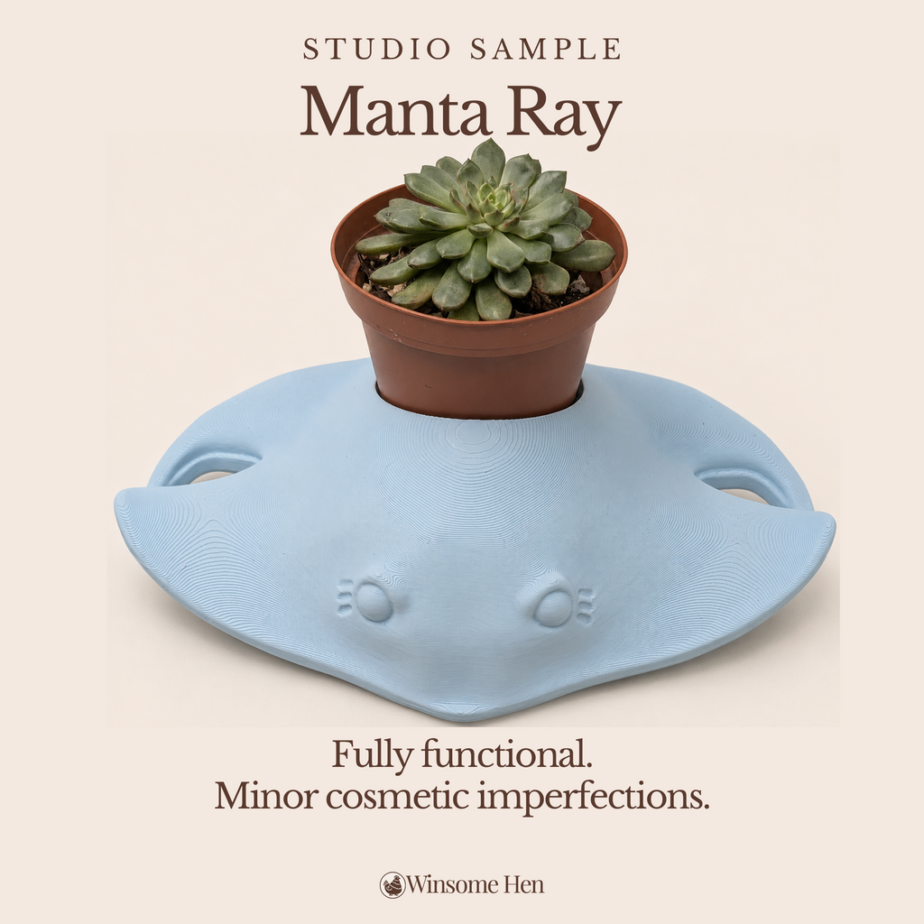 Light Blue Manta Ray Planter - Winsome Waters - Studio Sample (Earlier Sculpt)
