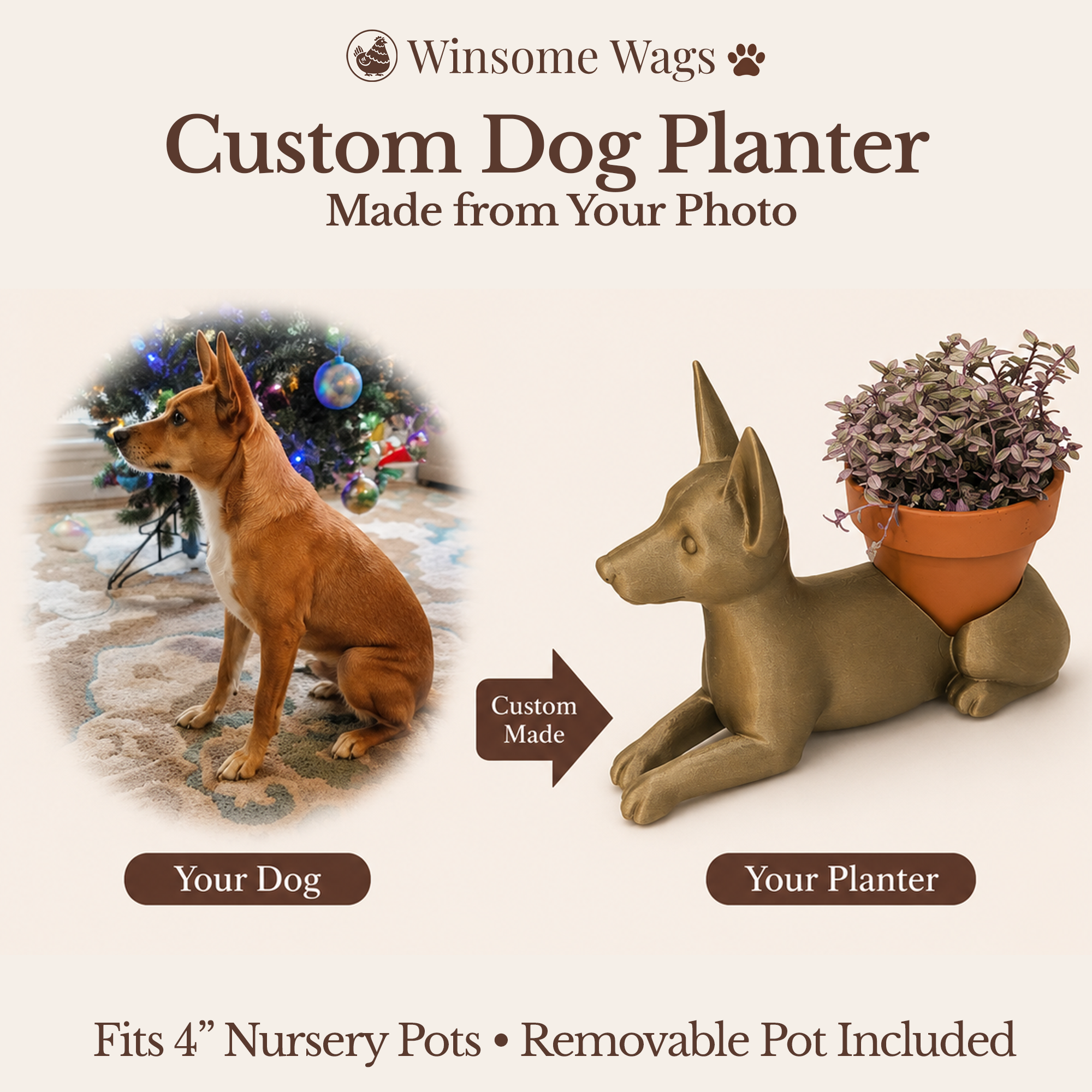 Custom Dog Planter Plant Holder - Winsome Wags
