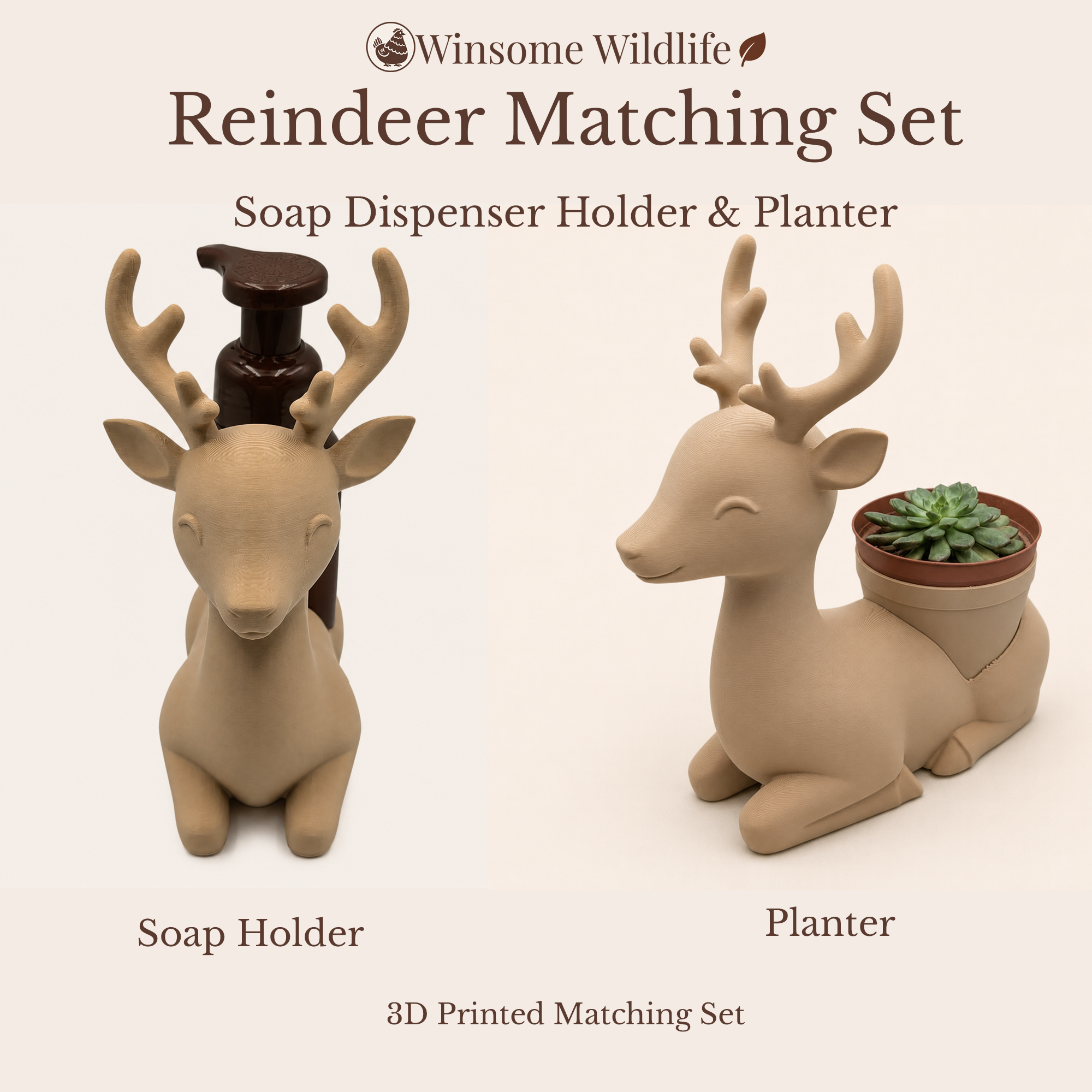 Reindeer Planter and Soap Dispenser Holder Bundle