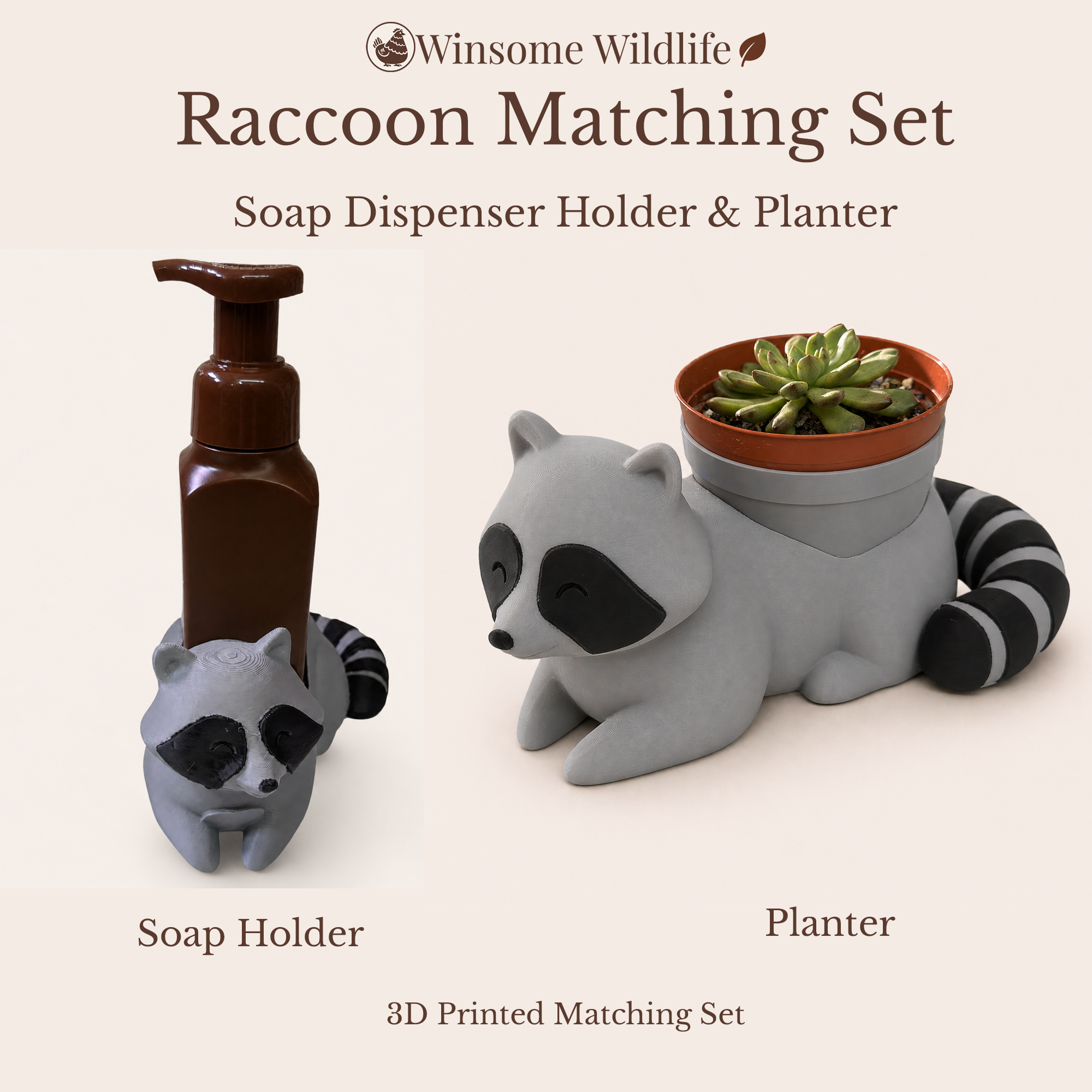 Raccoon Planter and Soap Holder Bundle - Winsome Wildlife