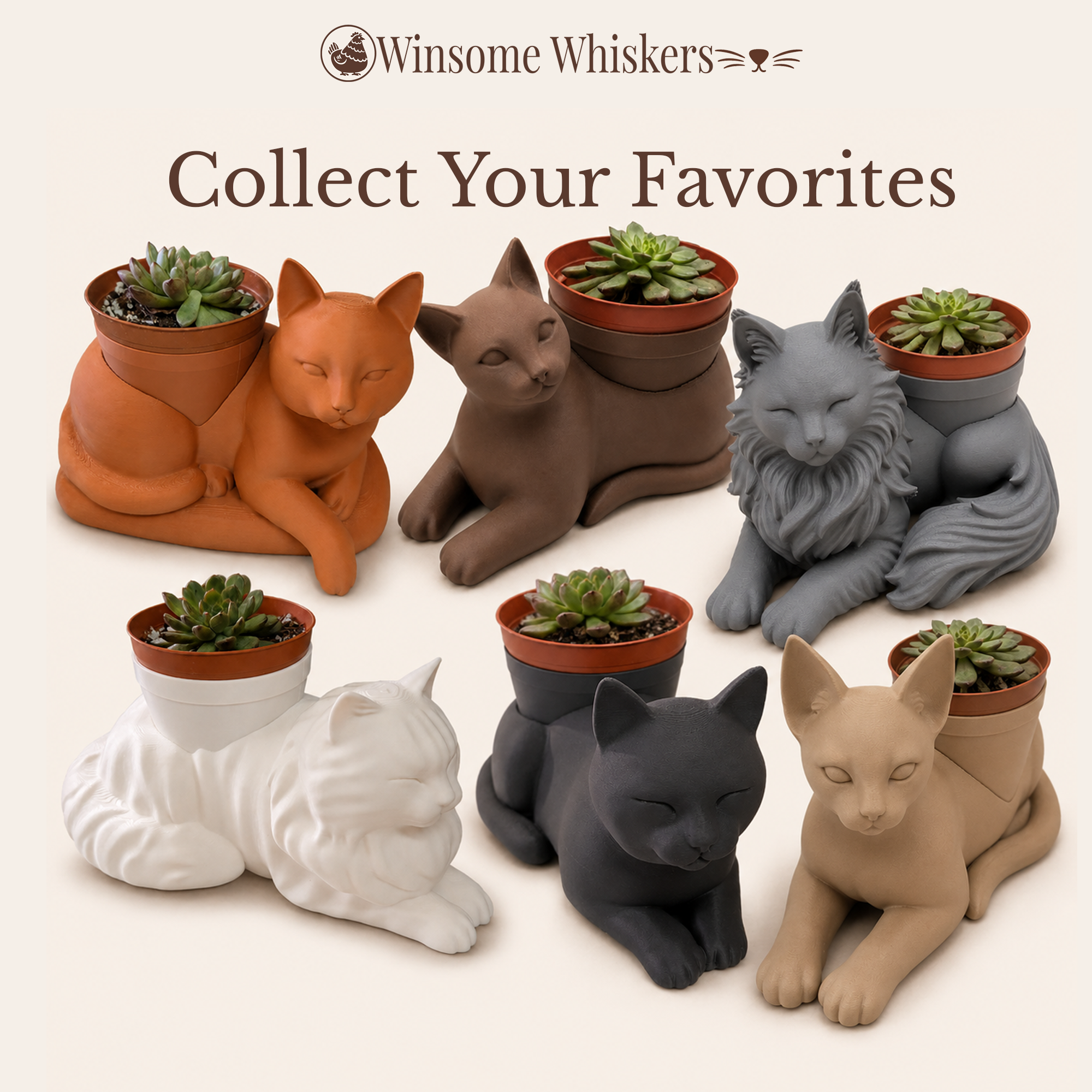 Serene Cat Planter - Winsome Whiskers