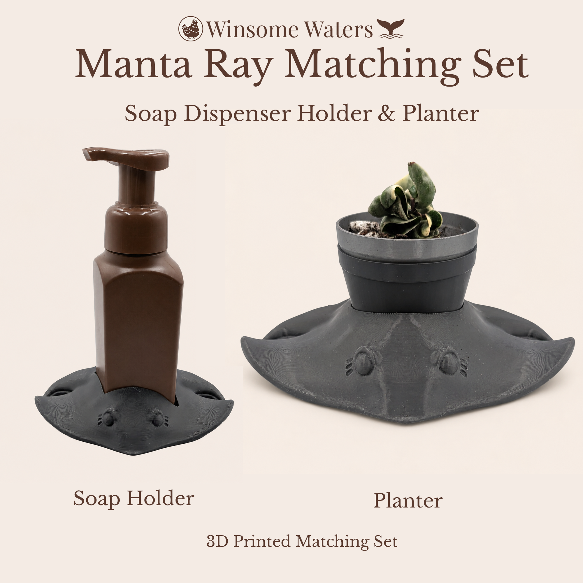 Manta Ray Planter and Soap Holder Bundle - Winsome Waters