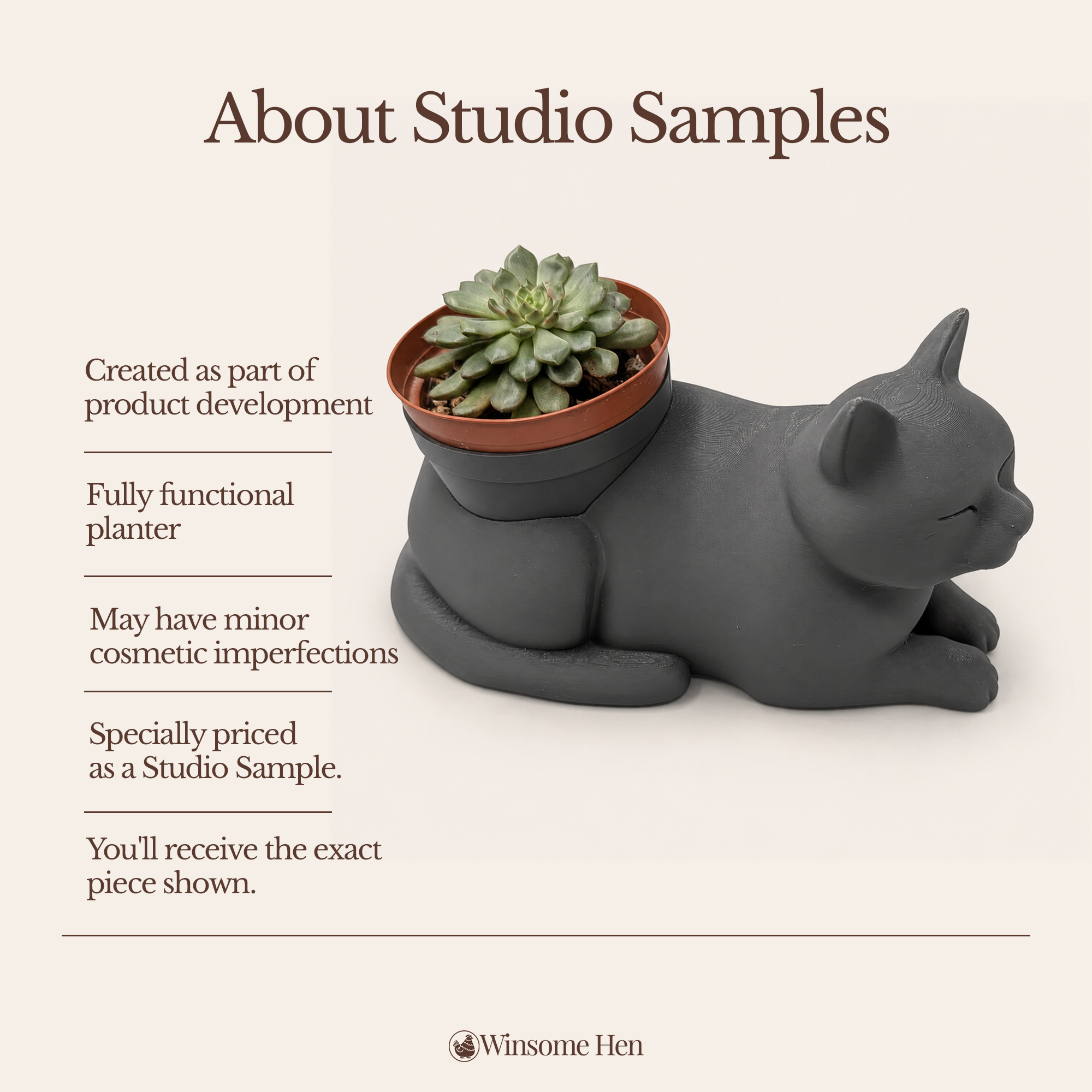 Serene Cat Planter - Winsome Whiskers - Studio Sample