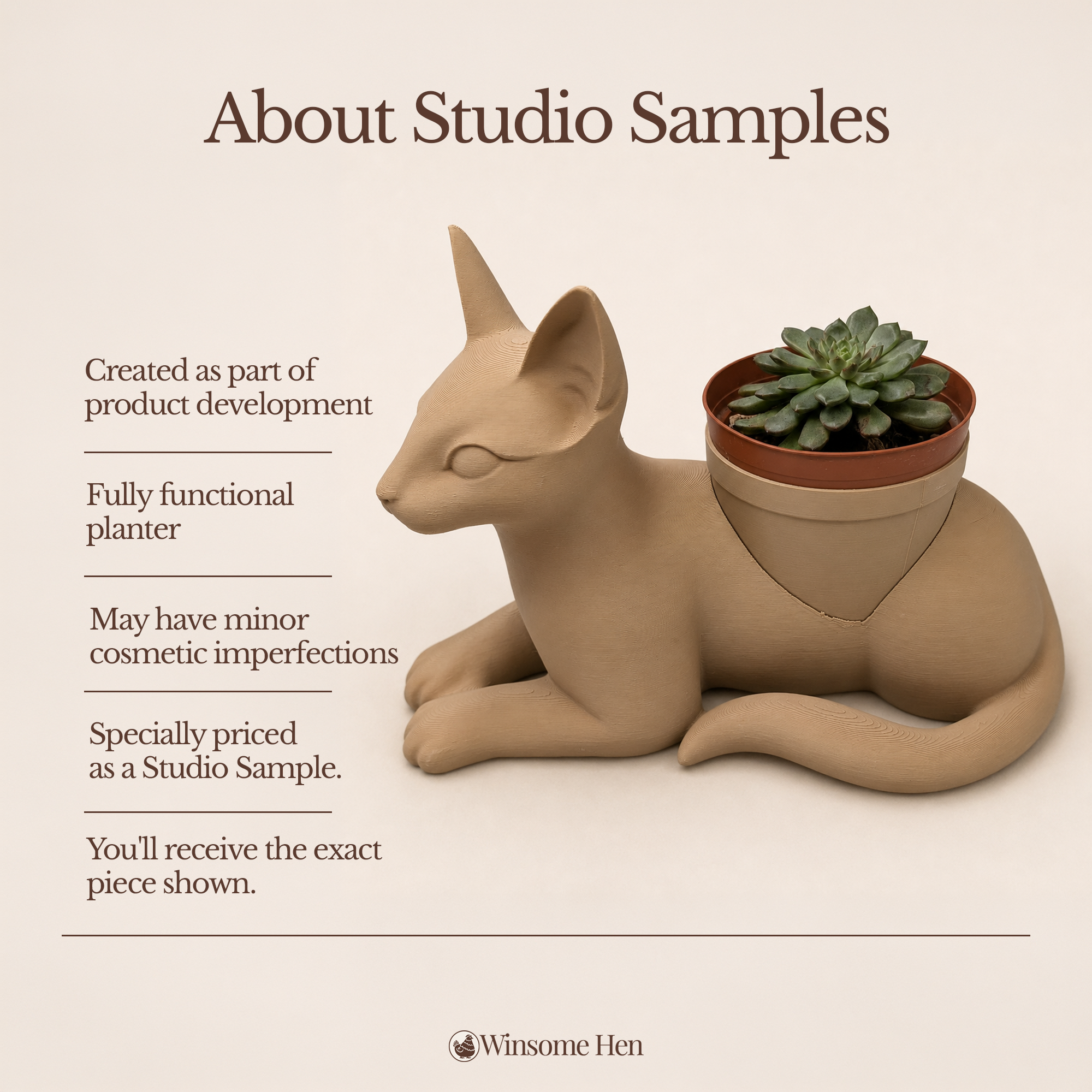 Sleek Cat Planter - Winsome Whiskers - Studio Sample