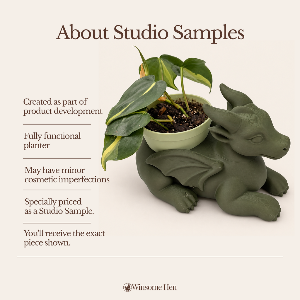 Army Green Dragon Planter - Winsome Whimsy - Studio Sample