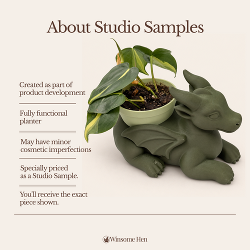 Army Green Dragon Planter - Winsome Whimsy - Studio Sample