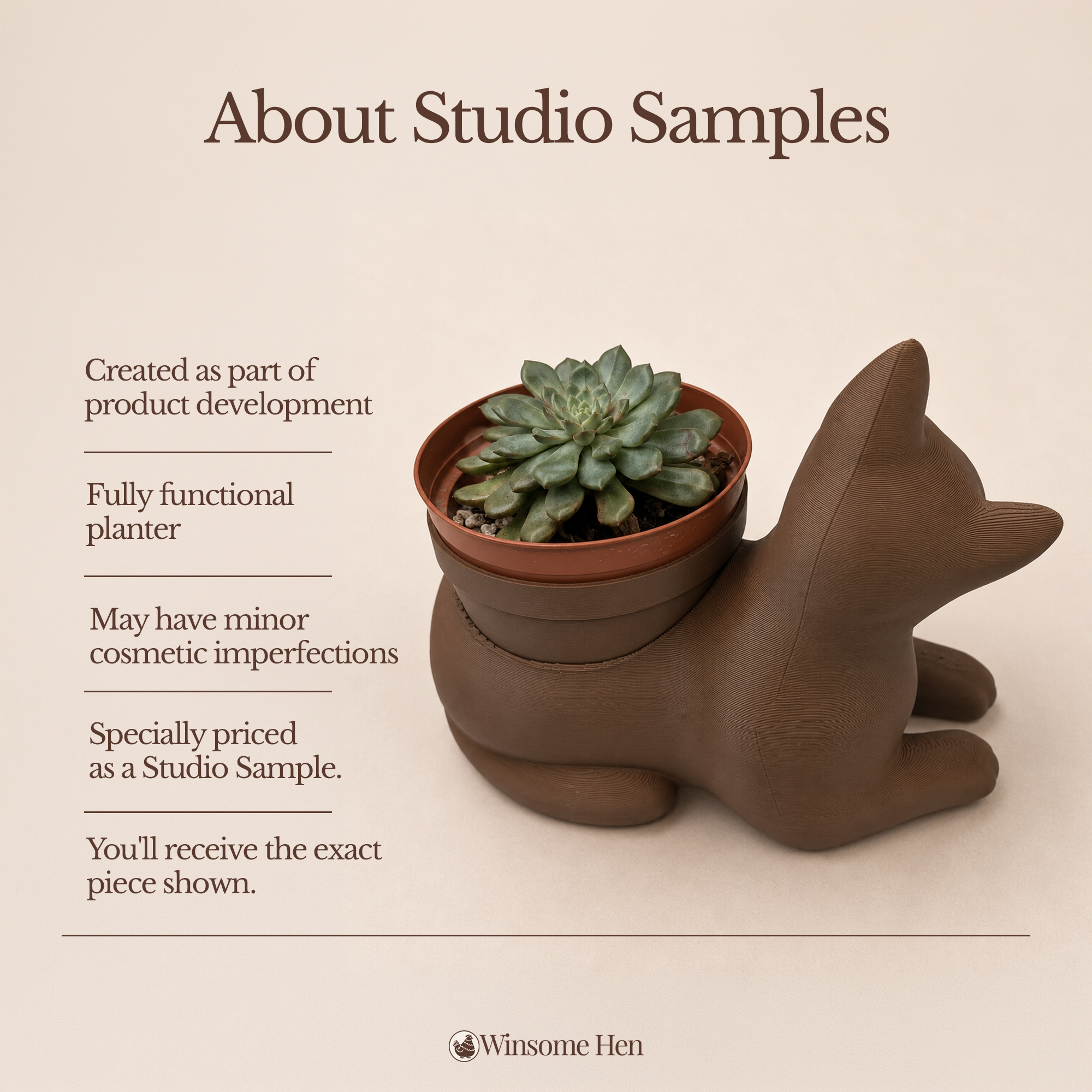 Curious Cat Planter - Winsome Whiskers - Studio Sample
