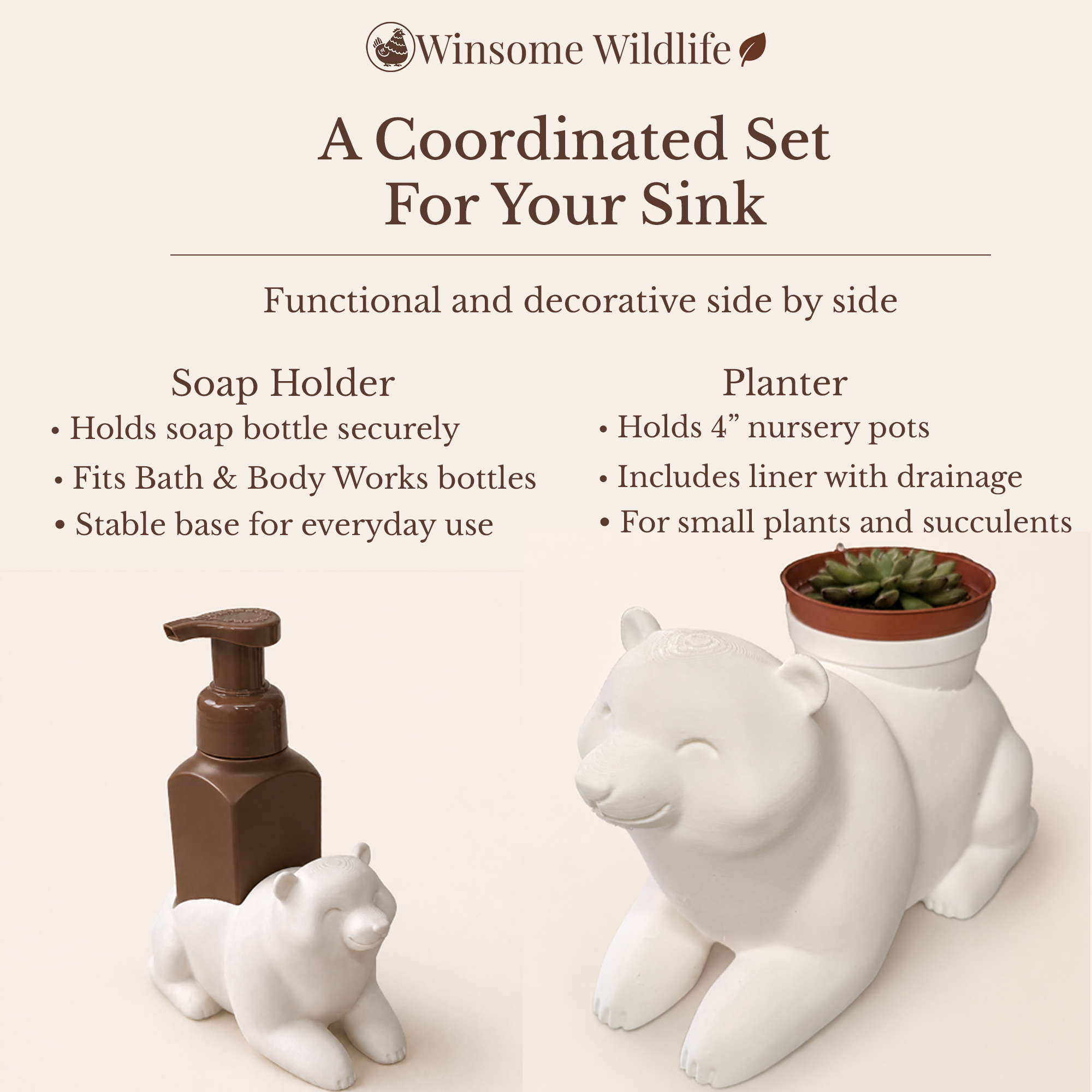 Bear Planter and Soap Holder Bundle - Winsome Wildlife