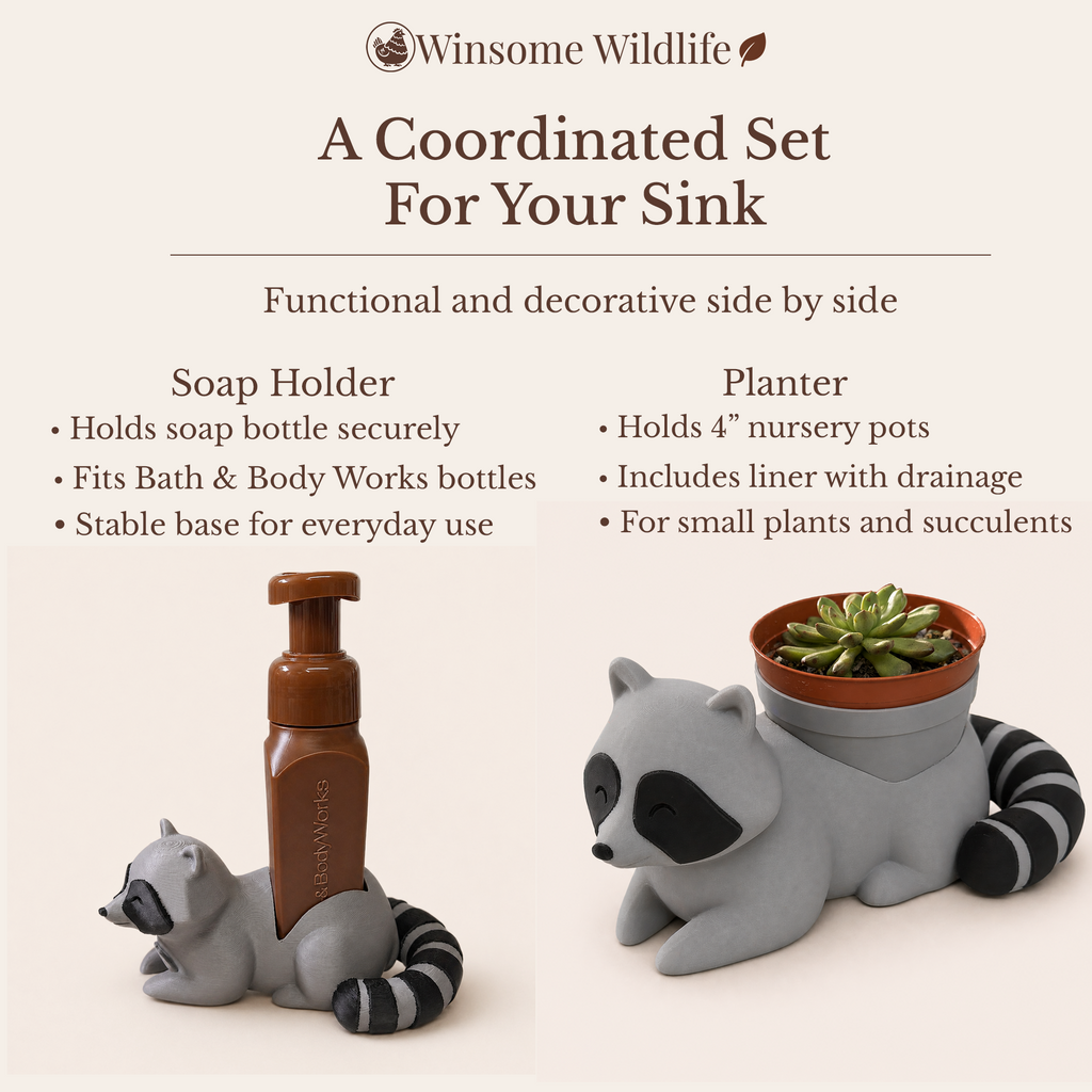 Raccoon Planter and Soap Holder Bundle - Winsome Wildlife