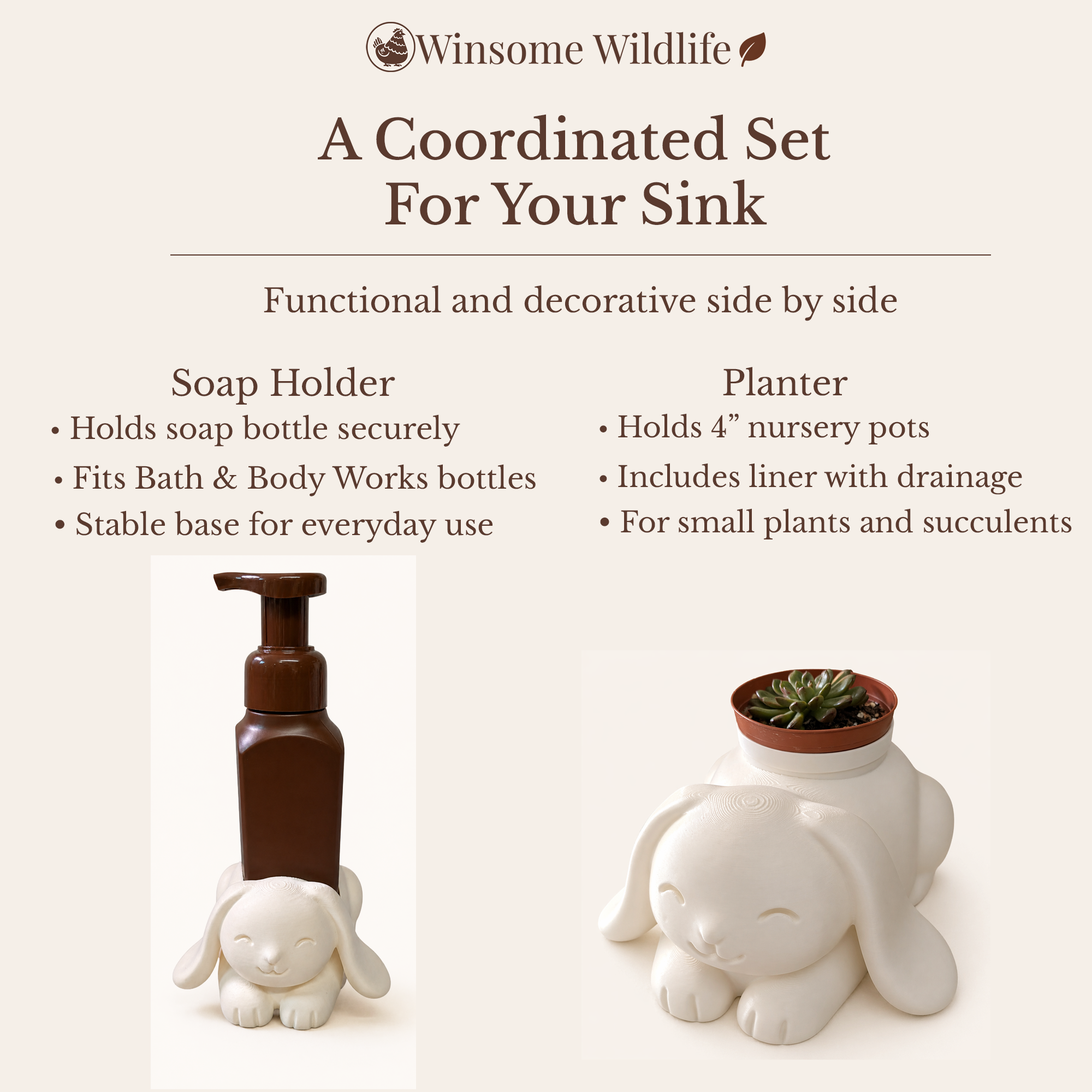 Bunny Planter and Soap Holder Bundle - Winsome Wildlife