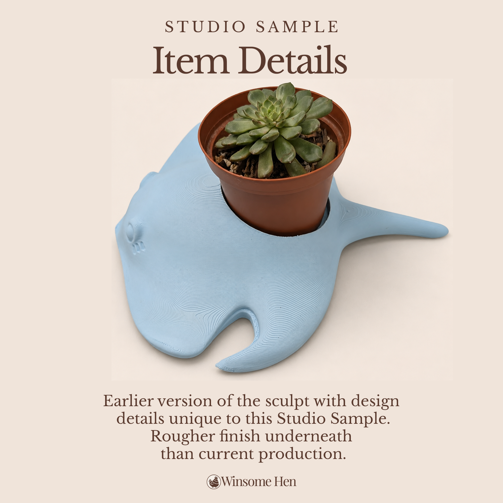 Light Blue Manta Ray Planter - Winsome Waters - Studio Sample (Earlier Sculpt)