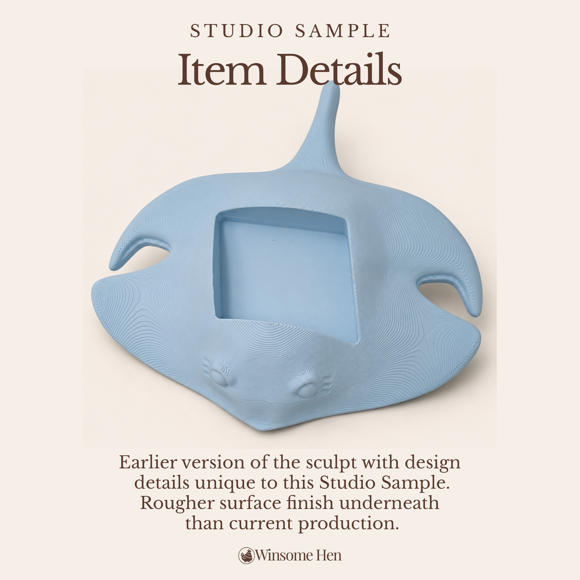 Manta Ray Soap Holder - Winsome Waters - Studio Sample (Light Blue, Early Sculpt)
