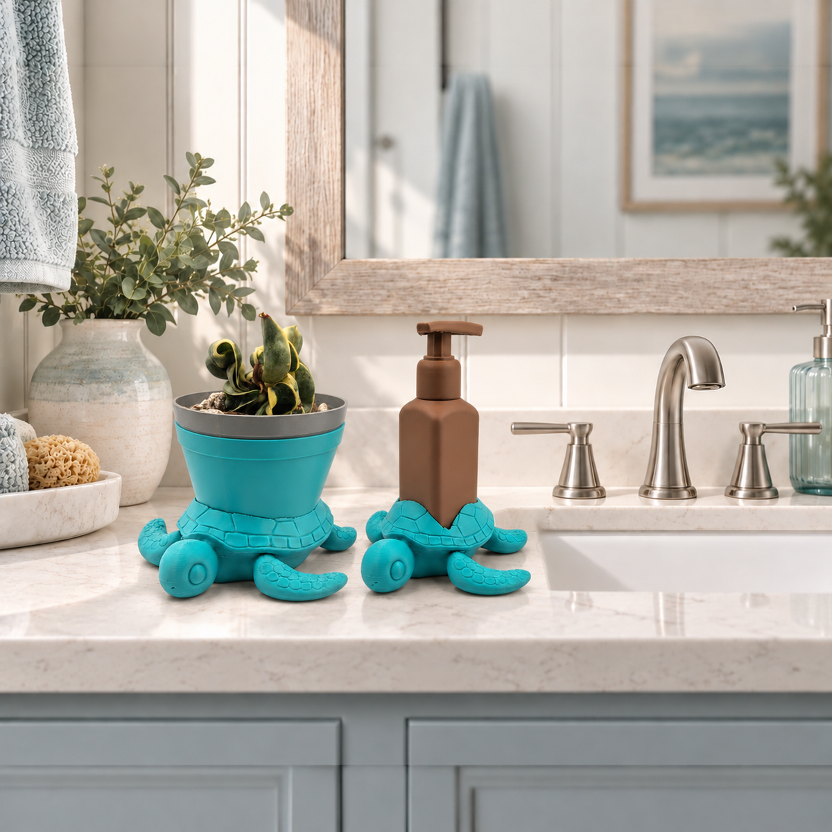 Sea Turtle Planter and Soap Holder Set - Winsome Waters Bundle - Coordinated