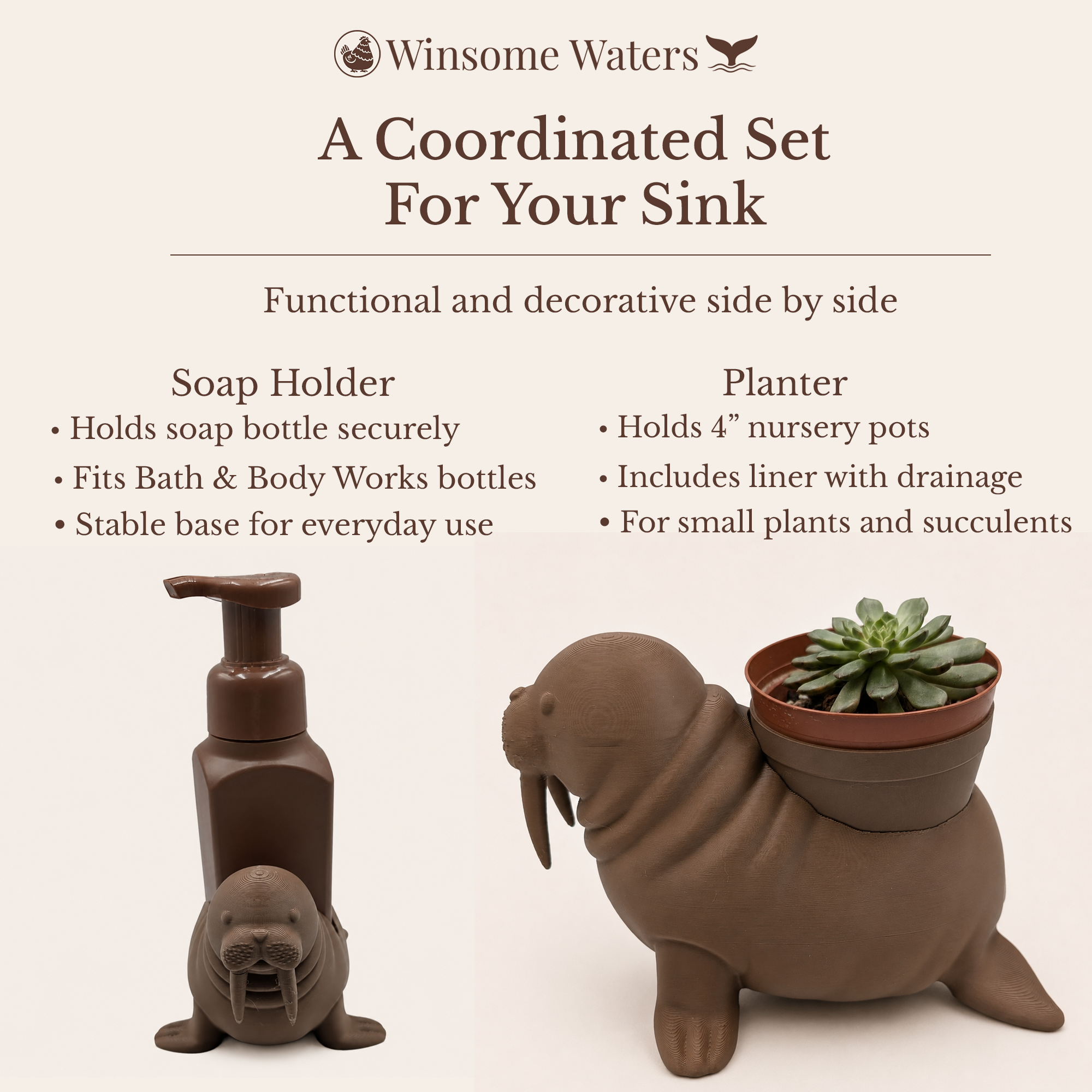Walrus Planter and Soap Holder Bundle - Winsome Waters