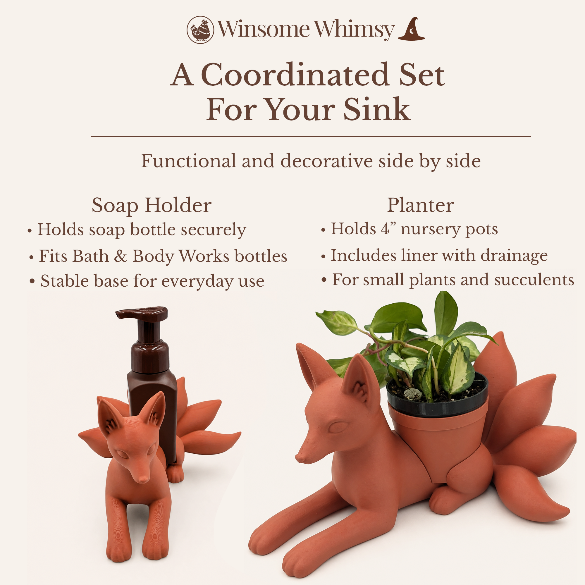 Kitsune Planter and Soap Holder Bundle - Winsome Whimsy