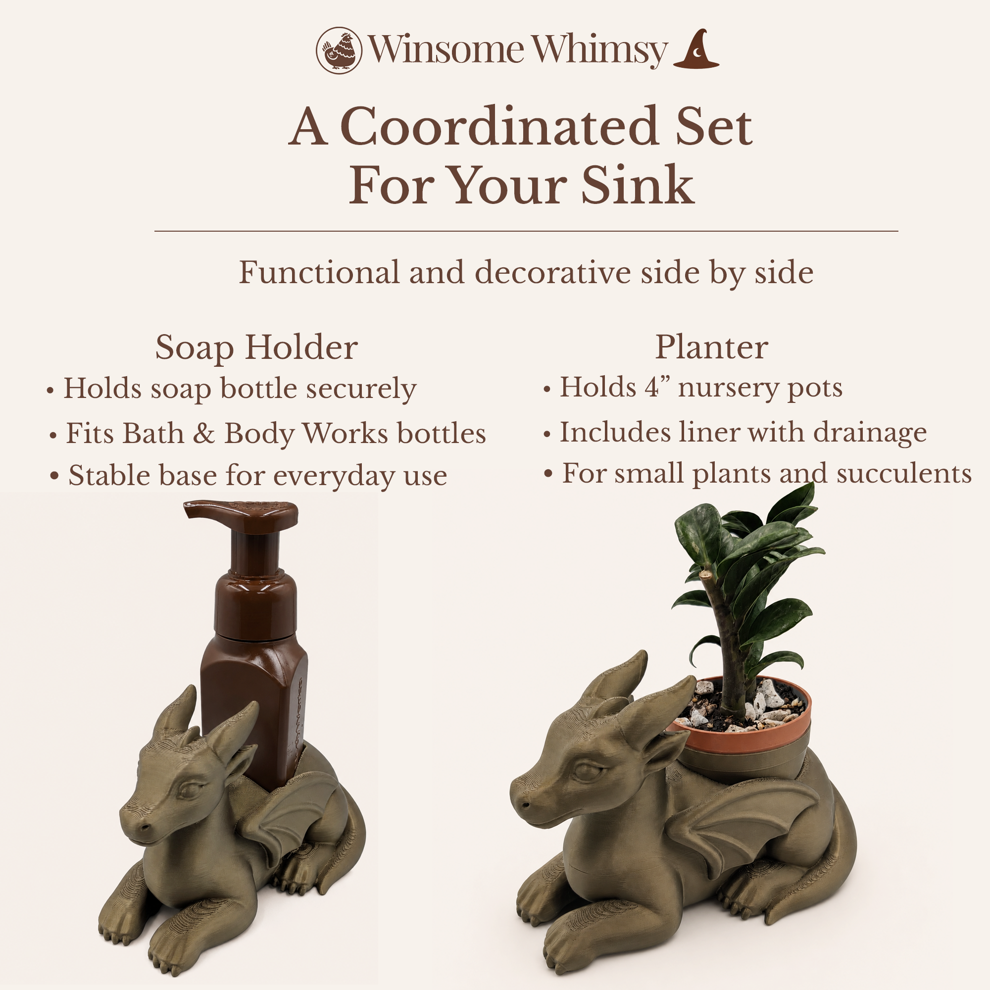 Dragon Planter and Soap Holder Bundle - Winsome Whimsy