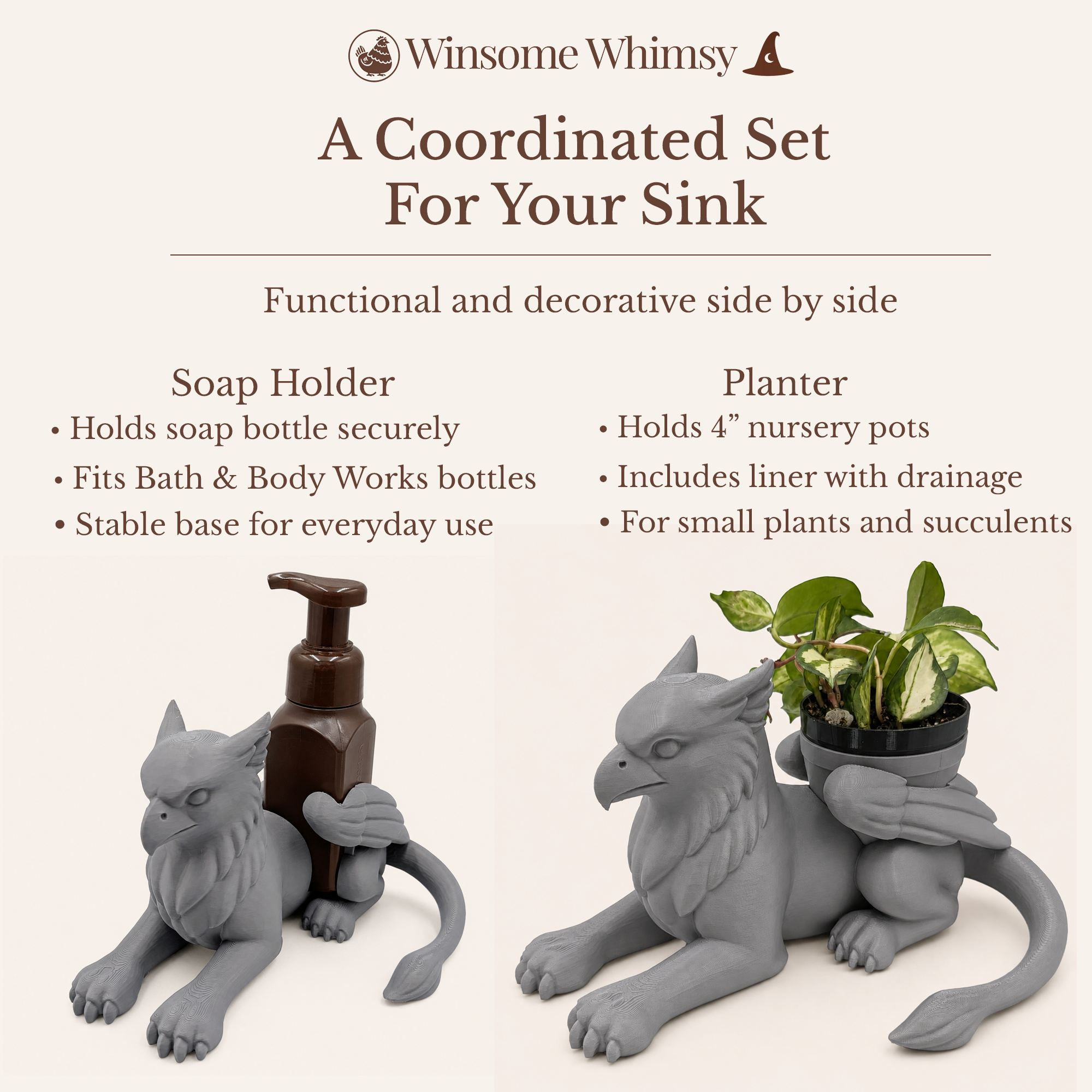 Griffin Planter and Soap Holder Bundle - Winsome Whimsy