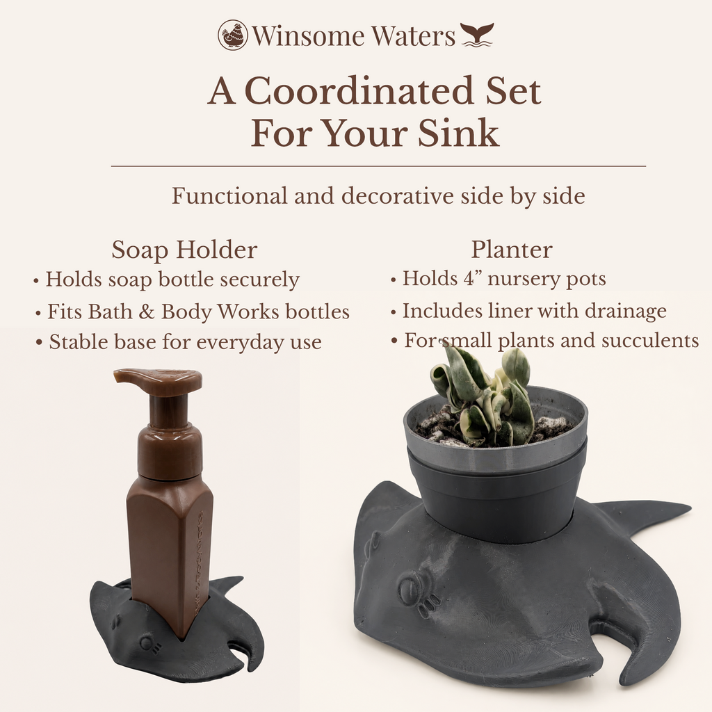 Manta Ray Planter and Soap Holder Bundle - Winsome Waters