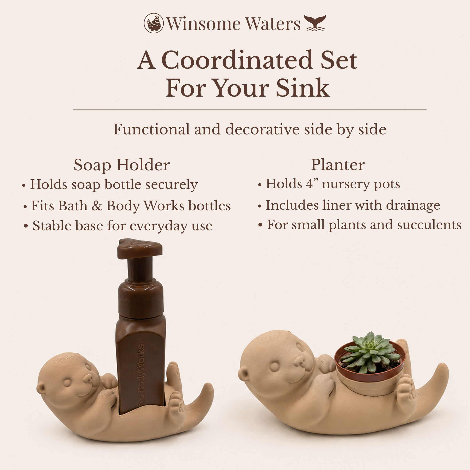 Otter Planter and Soap Holder Bundle - Winsome Waters