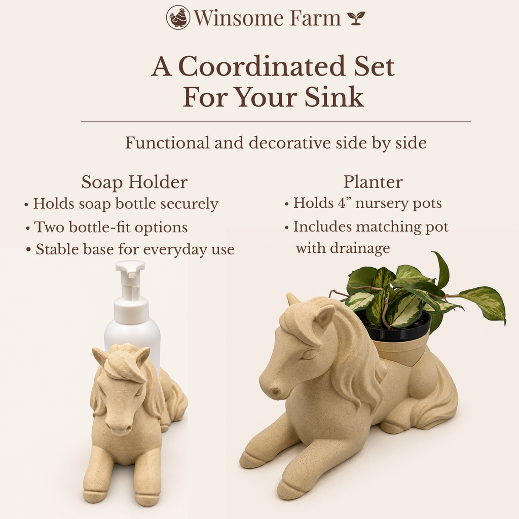Windswept Horse Planter and Soap Holder Set - Winsome Farm Bundle - Coordinated