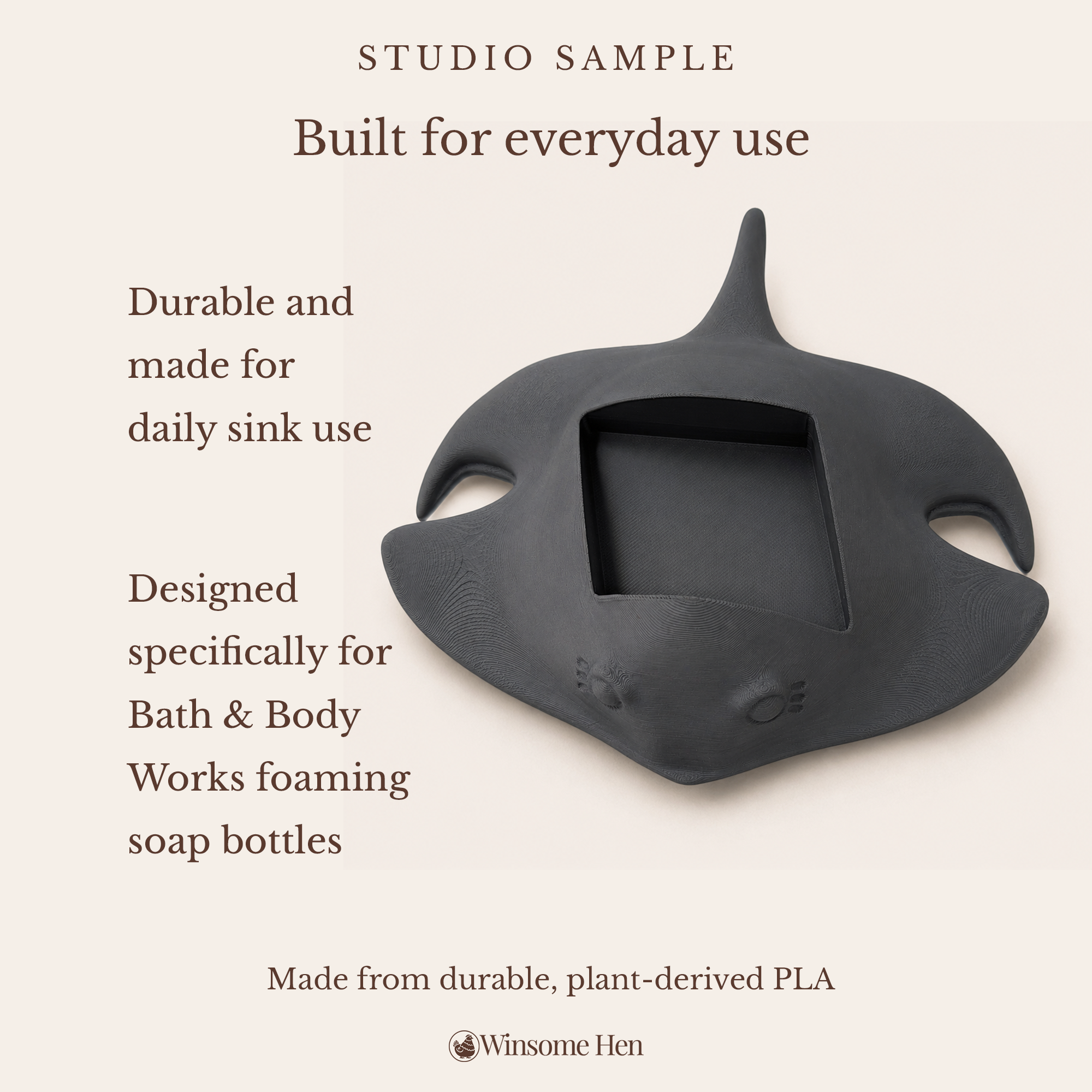 Manta Ray Soap Holder - Winsome Waters - Studio Sample (Grey, Current Sculpt)