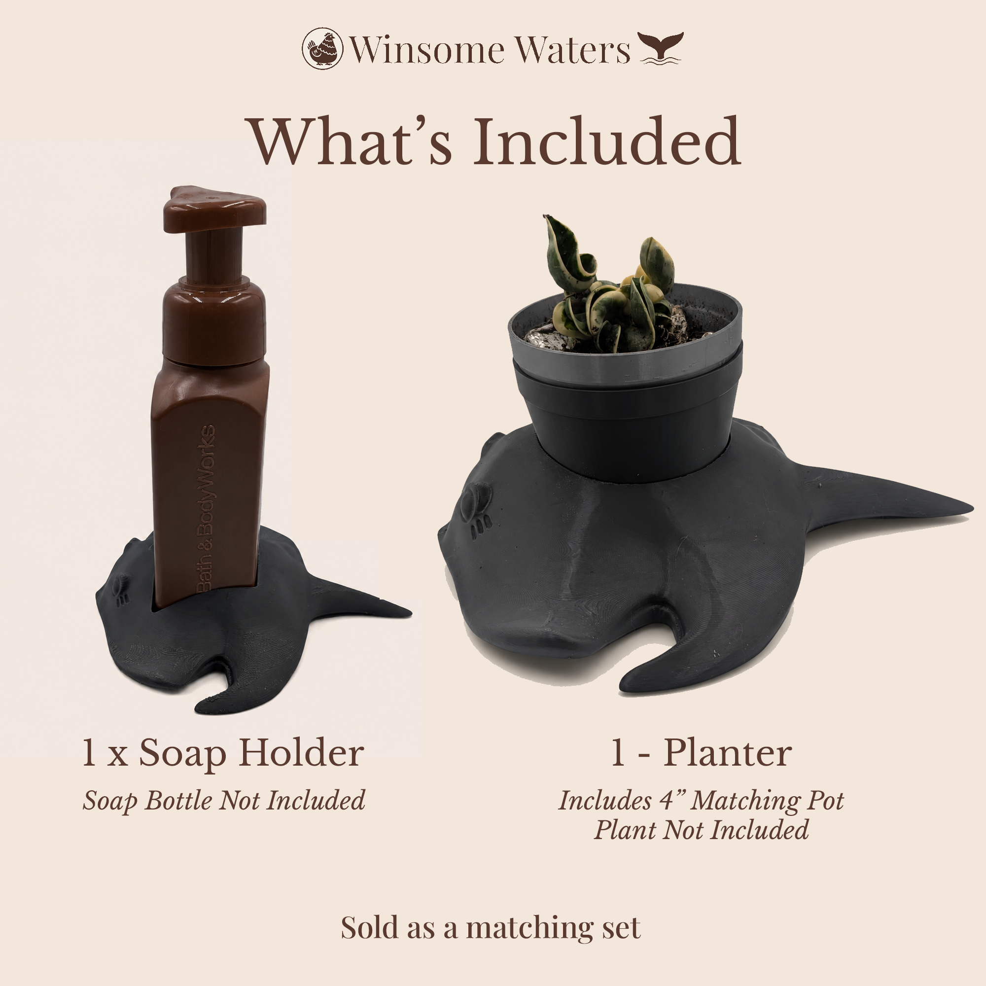 Manta Ray Planter and Soap Holder Bundle - Winsome Waters
