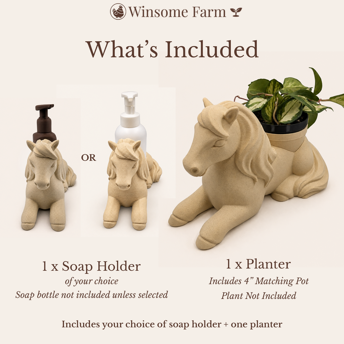 Windswept Horse Planter and Soap Holder Set - Winsome Farm Bundle - Coordinated