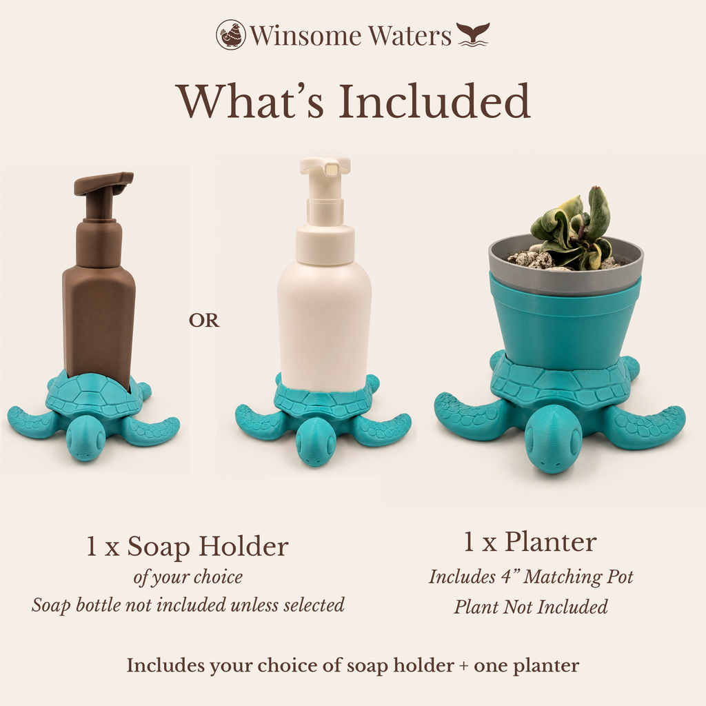 Sea Turtle Planter and Soap Holder Set - Winsome Waters Bundle - Coordinated