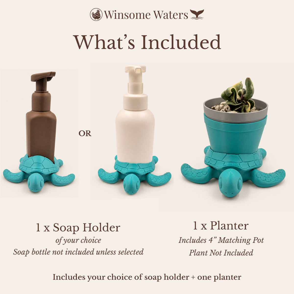 Sea Turtle Planter and Soap Holder Set - Winsome Waters Bundle - Coordinated