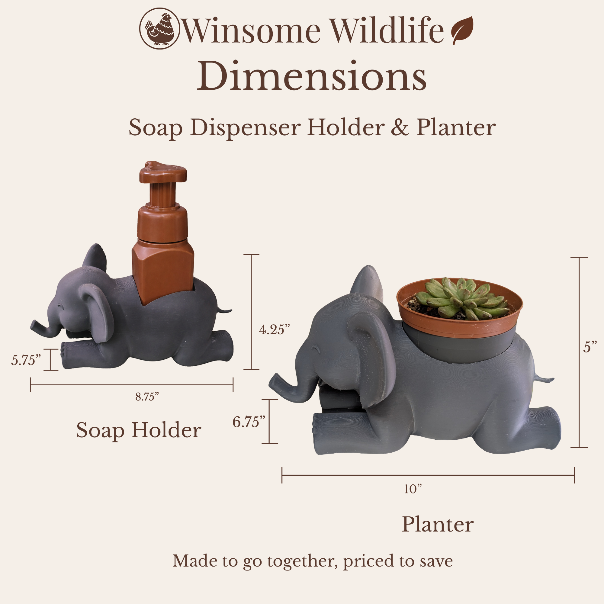 Elephant Planter and Soap Holder Bundle - Winsome Wildlife