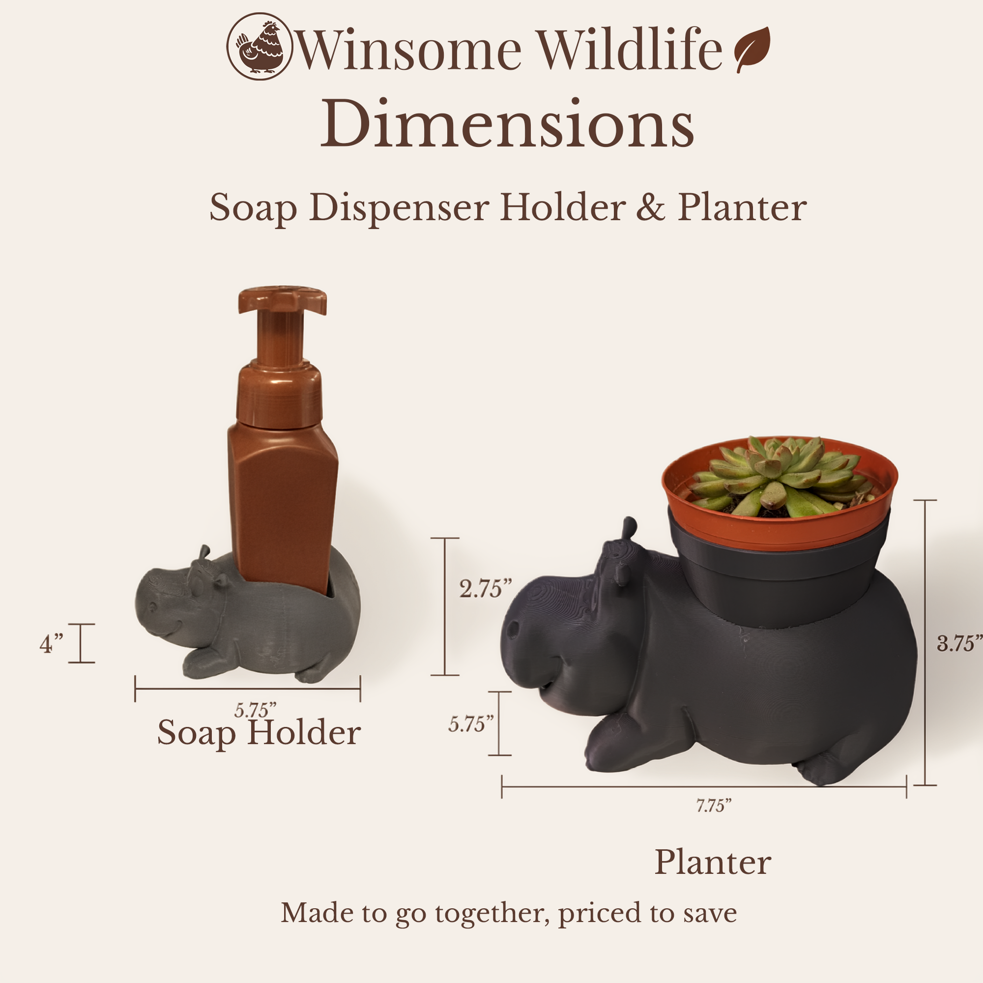 Hippo Planter and Soap Holder Bundle - Winsome Wildlife