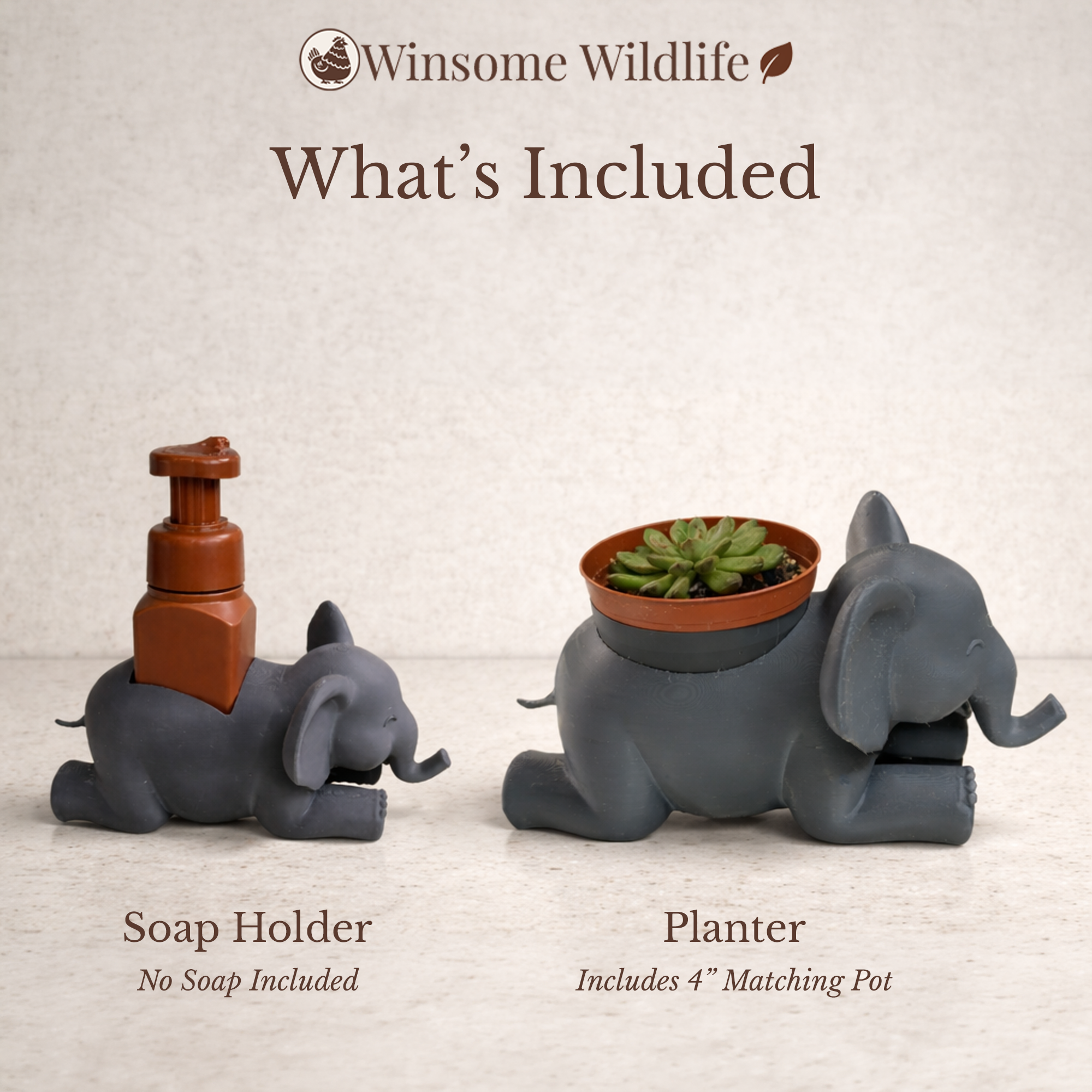 Elephant Planter and Soap Holder Bundle - Winsome Wildlife