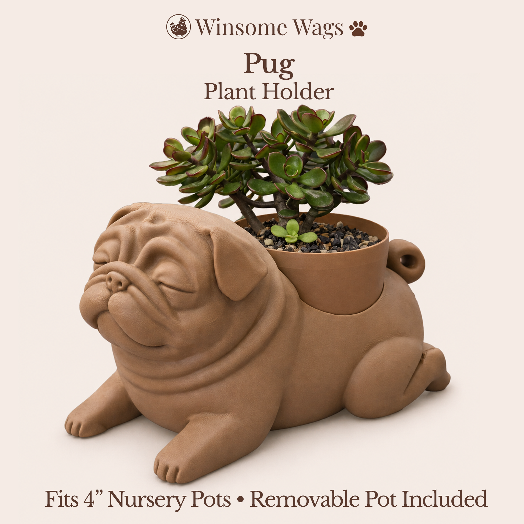 Pug Planter - Winsome Wags